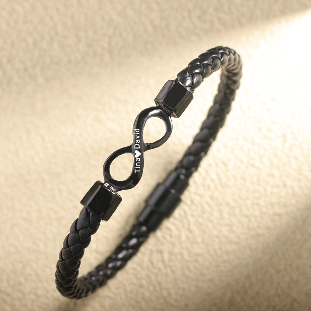 Personalized 2 Names Infinity Leather Bracelet