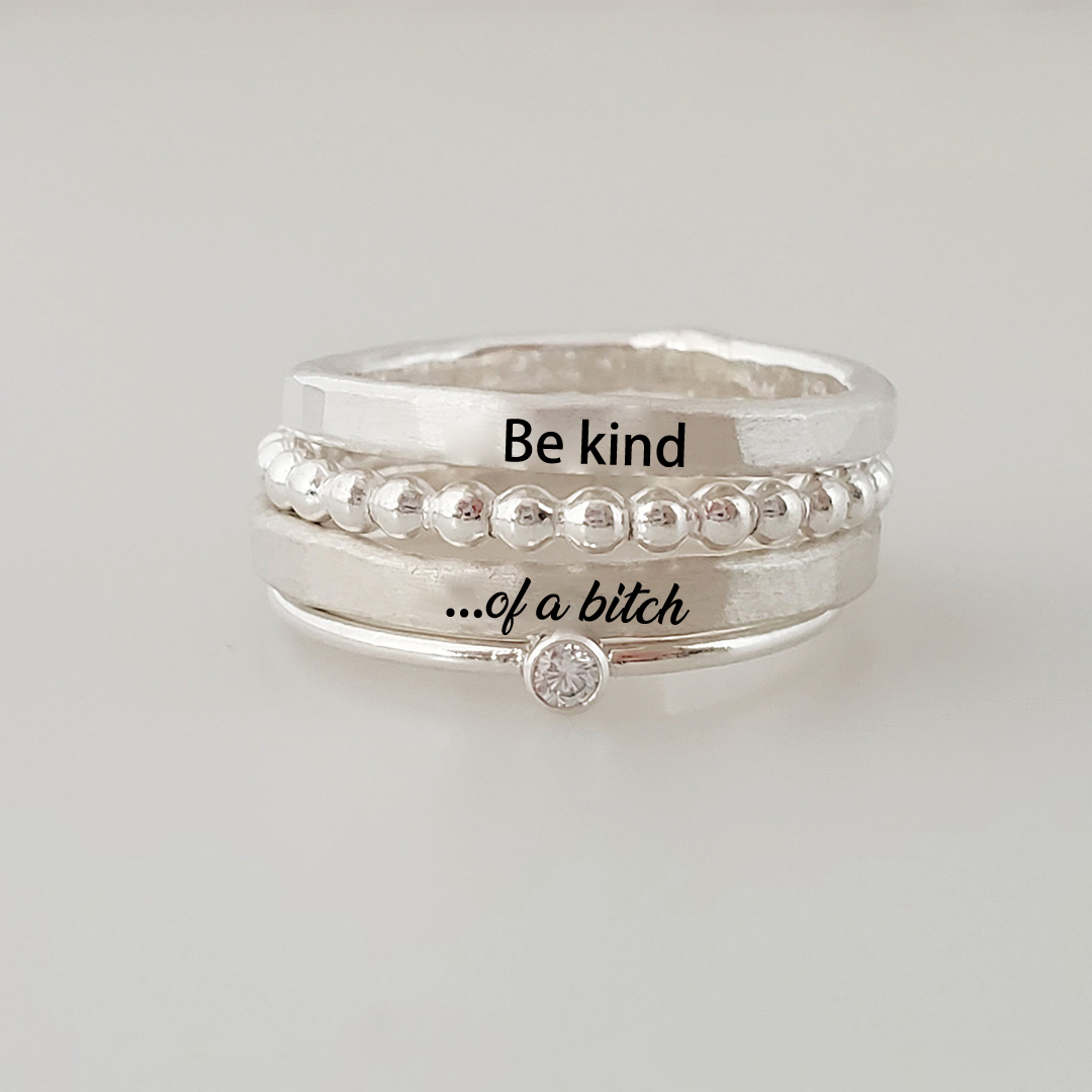 S925 Be Kind ...Of A Bi❤️ch Stacked Ring - 4 Rings Set
