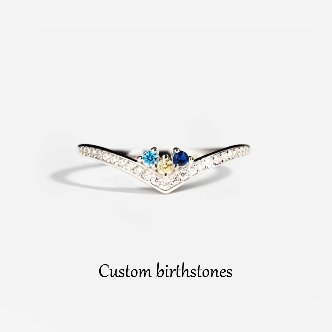 Custom 1-8 Birthstones Chevron Pave Ring