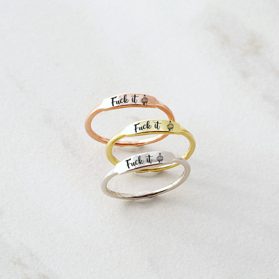 Fuck It middle finger Dainty Bar Ring