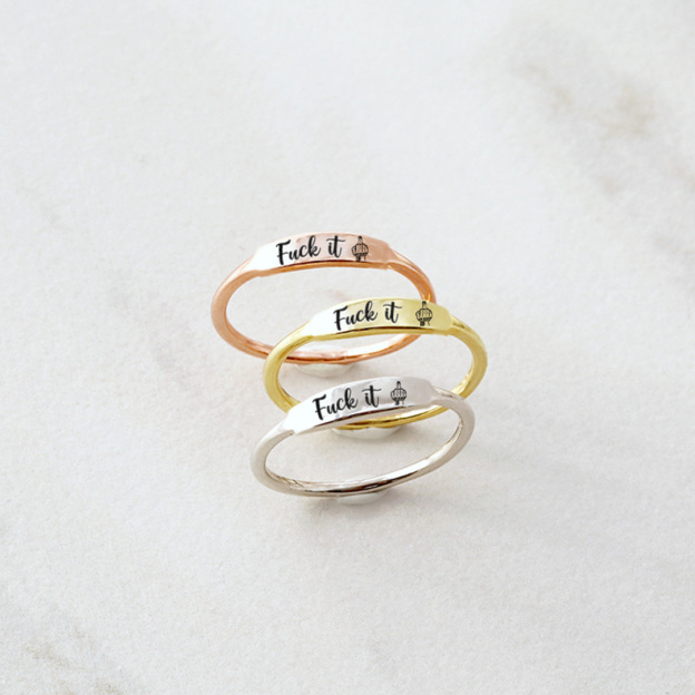 Fuck It middle finger Dainty Bar Ring