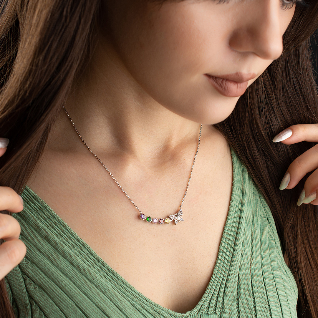 For Mother/Grandma - Personalized Butterfly Birthstone Necklace