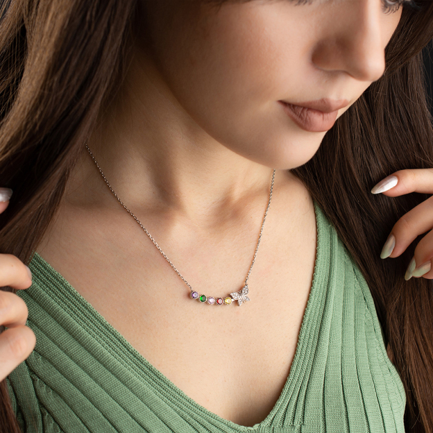 For Mother/Grandma - Personalized Butterfly  Birthstone Necklace