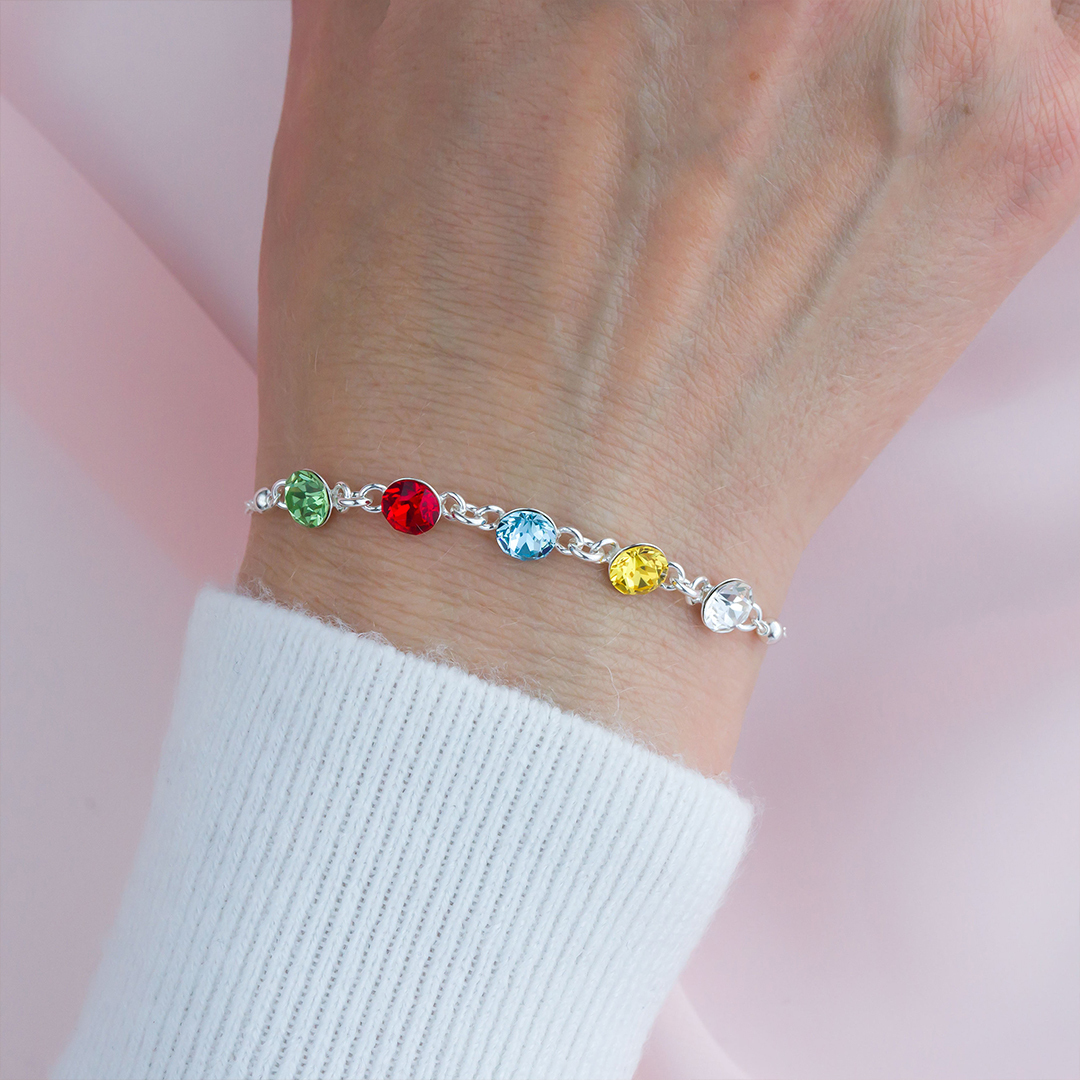 For Mother - Mother And Kids Forever Linked Together Custom Birthstones Bracelet