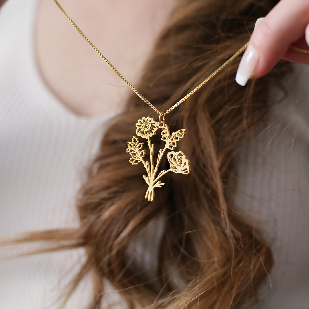 For Mother/Nana - Birth Flower Bouquet Necklace