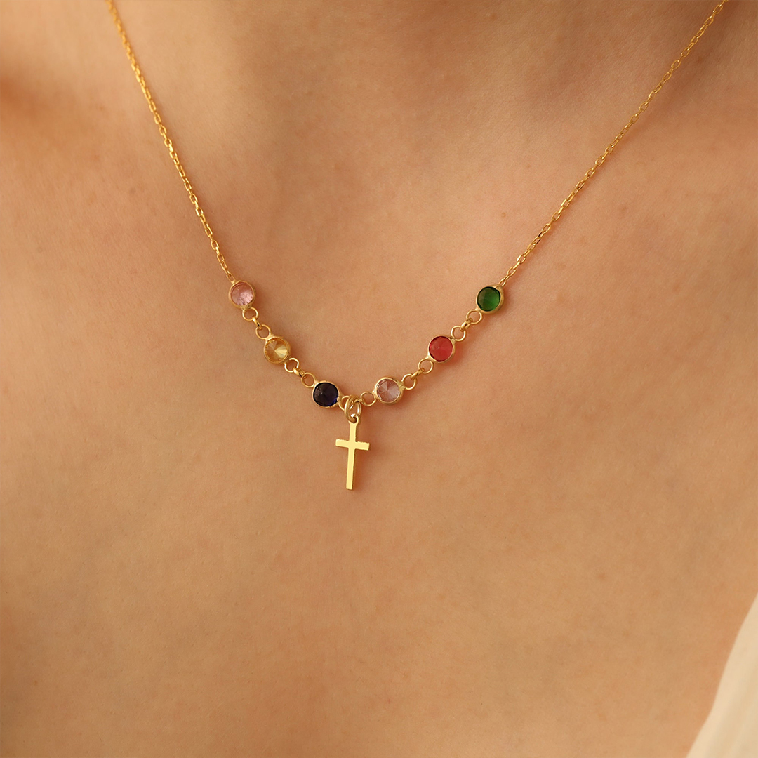 For Mother/Nana - Holy Cross Birthstone Custom  Necklace