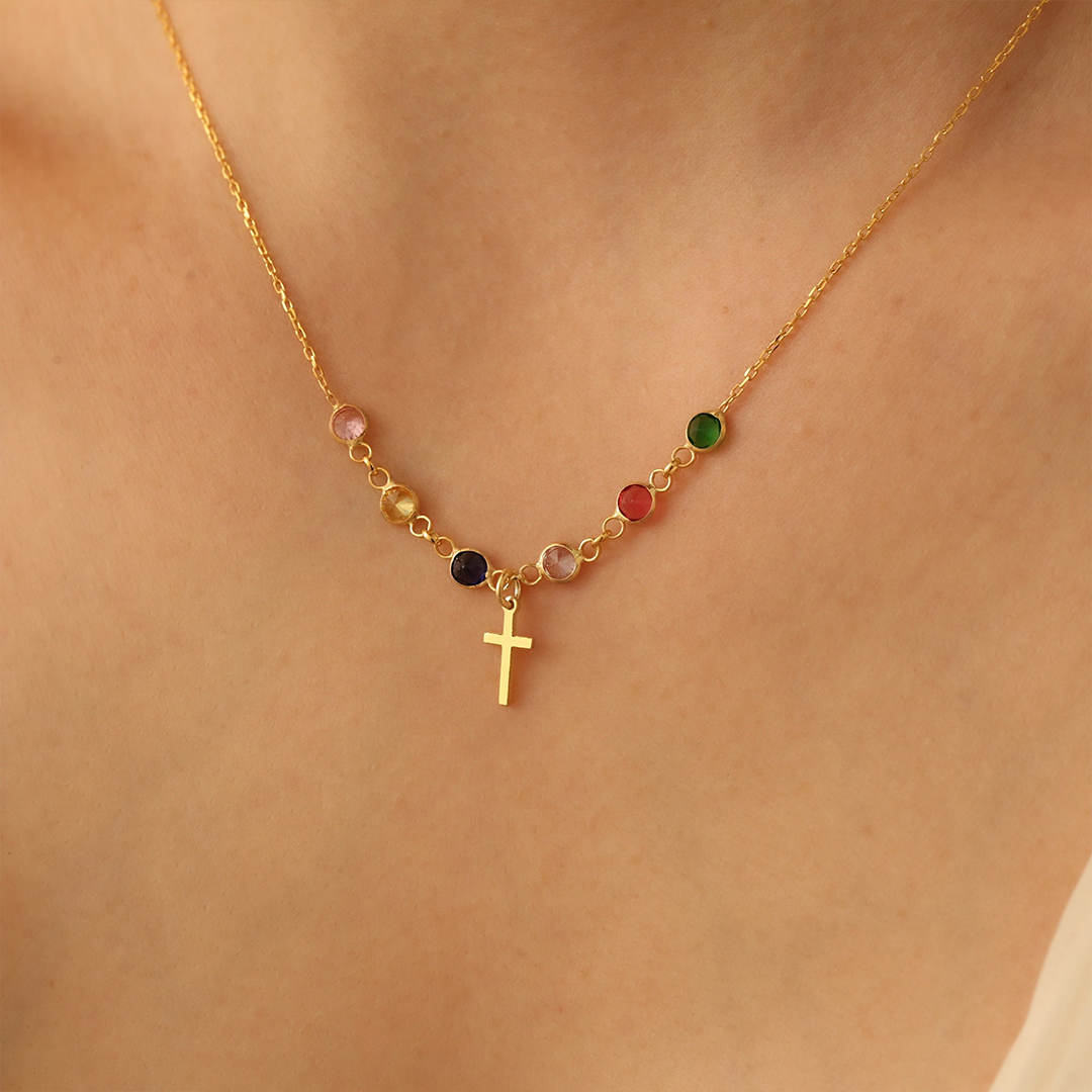 For Mother/Nana - Holy Cross Birthstone Custom  Necklace