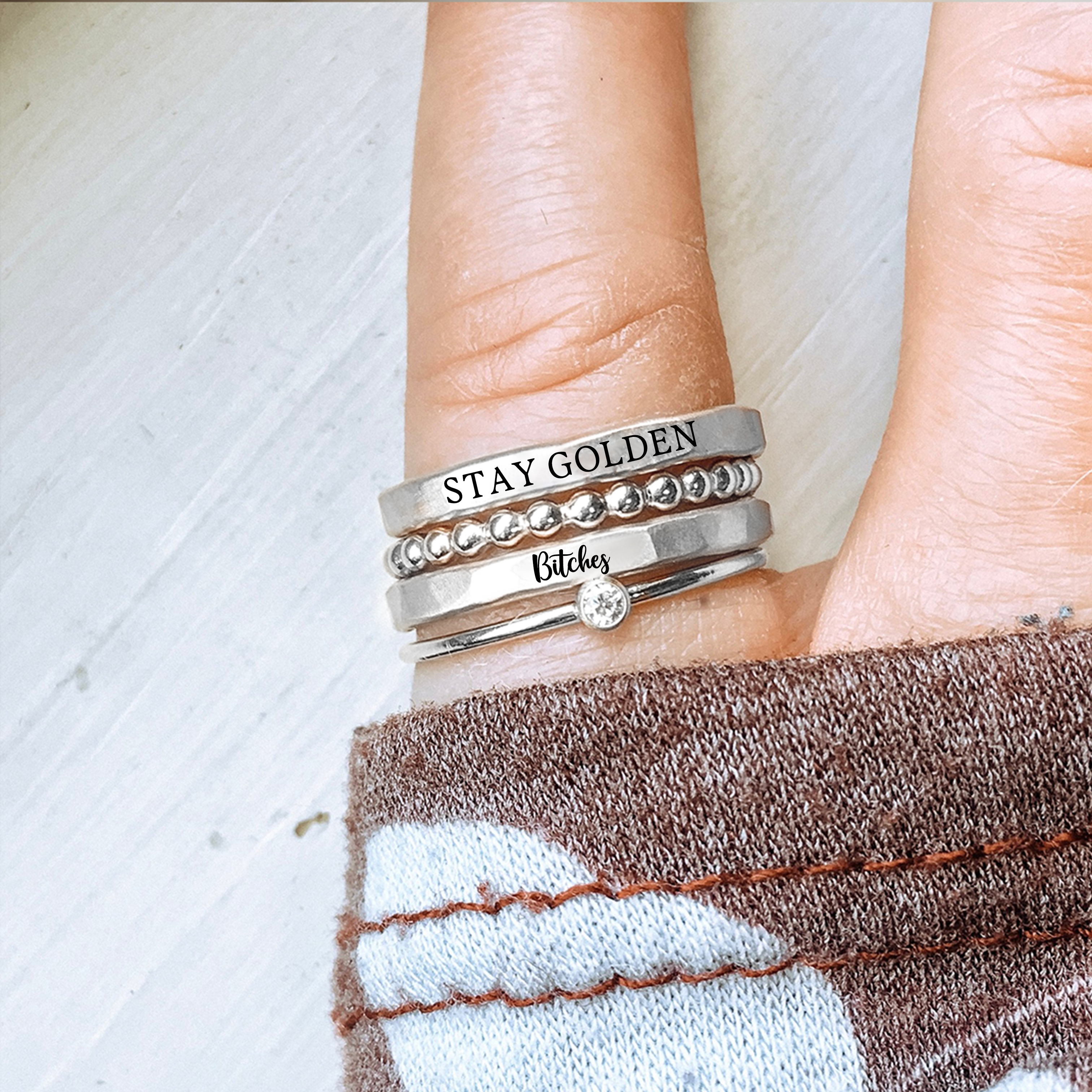 S925 Stay Golden Stacked Ring - 4 Rings Set