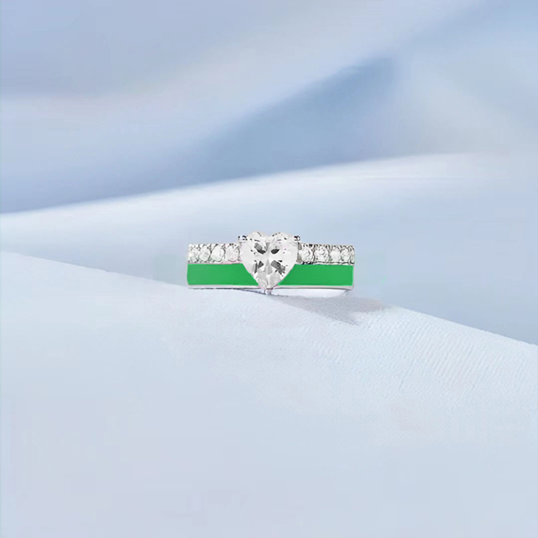 Mental Health Green Enamel Heart Ring