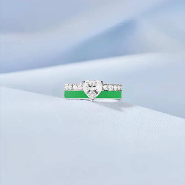 Mental Health Green Enamel Heart Ring