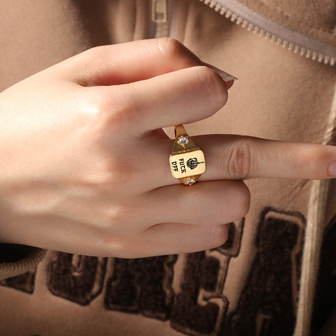 S925 FUCK OFF Square Ring 