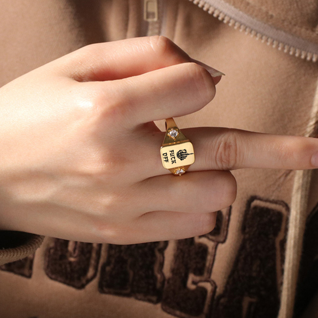 S925 FUCK OFF Square Ring 