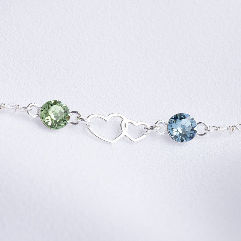 Mother and Daughter Forever Linked Together Double Heart Birthstone Bracelet