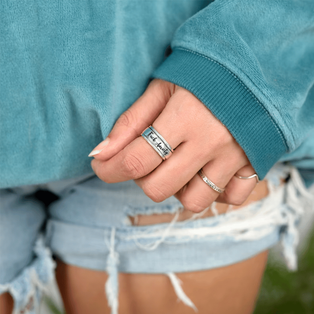 S925 Fuck Anxiety Rotatable Circle Ring