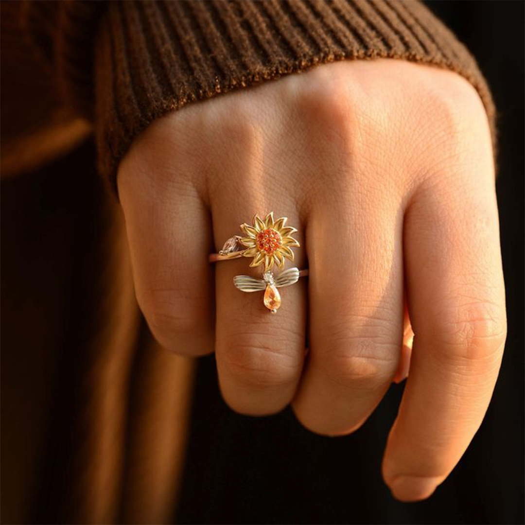 S925 Fuck Anxiety Rotatable Bee Ring