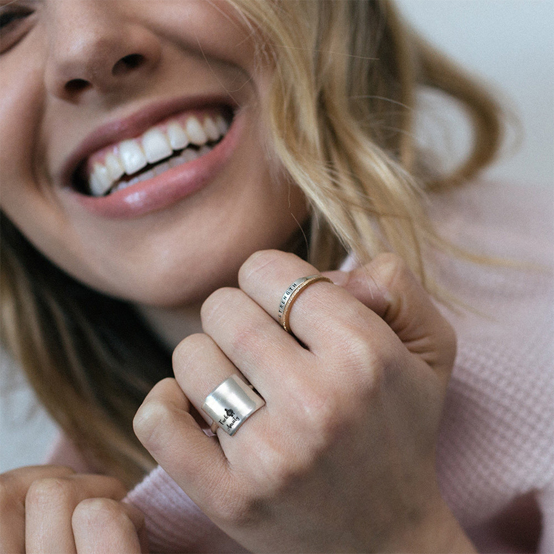 "Fuck Anxiety" Engraved Square Ring