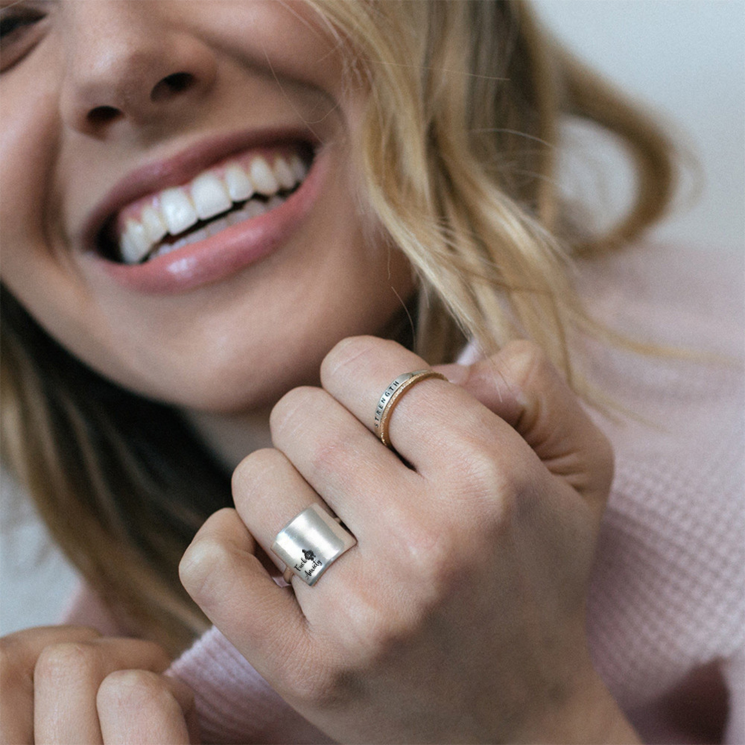"Fuck Anxiety" Engraved Square Ring