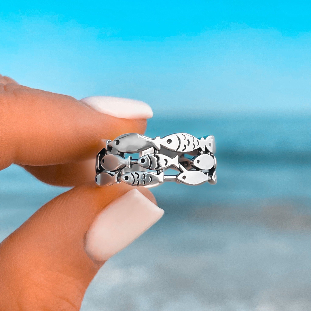 S925 Keep Fucking Swimming Fish Ring