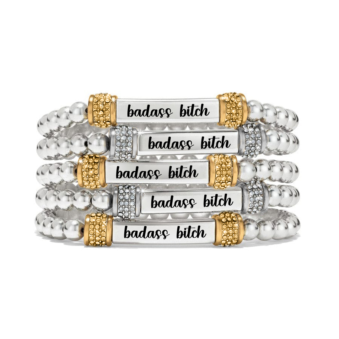 For Friend - Badass Bitch Dainty Diamond Beaded Stretch Bracelet