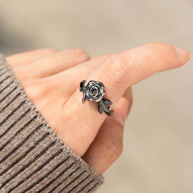 For Daughter-Burned and Survived Engraved Black Rose Ring