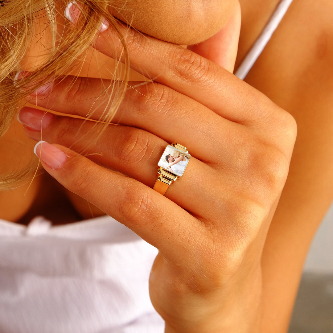 S925 Photo Custom Dainty Square Ring
