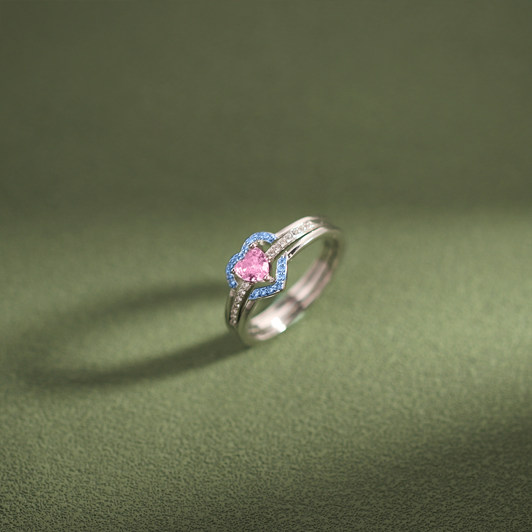 Mama of An Angel Pink & Blue Heart Stacked Ring