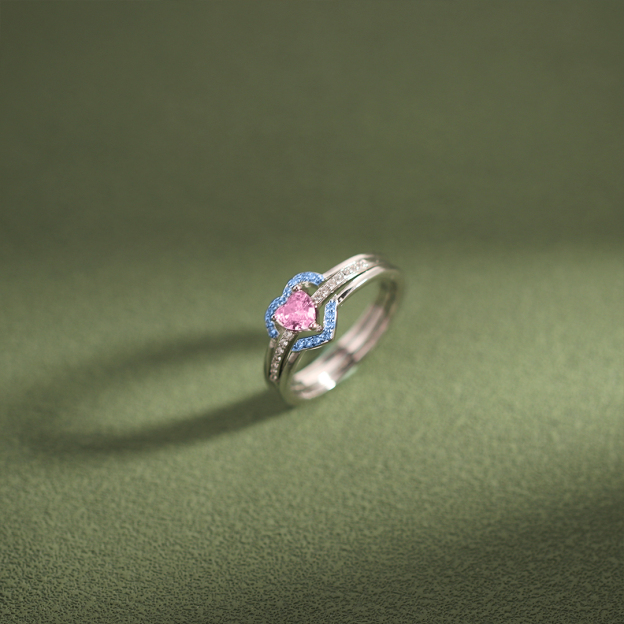 Mama of An Angel Pink & Blue Heart Stacked Ring