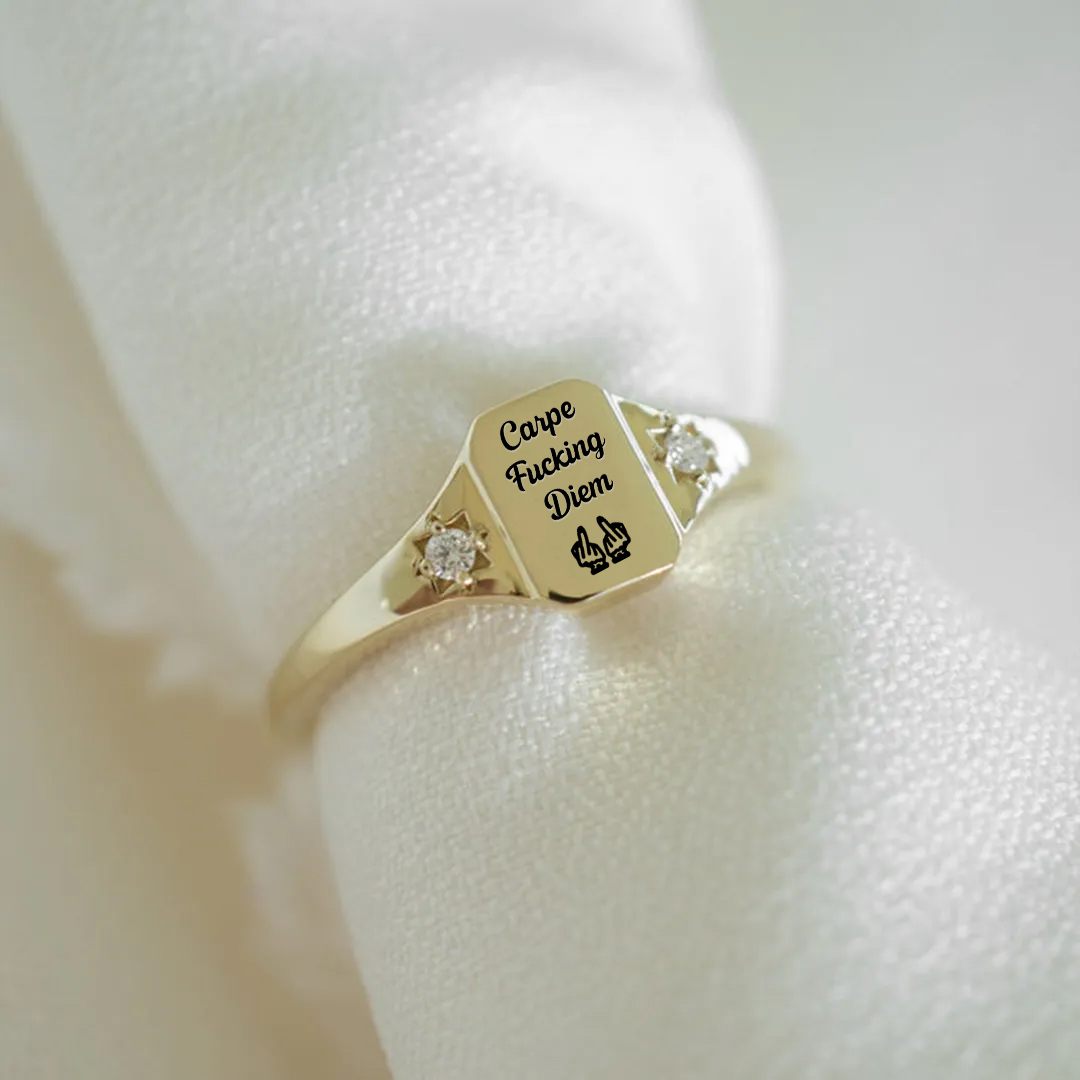 S925 Carpe Fucking Diem Square Ring 
