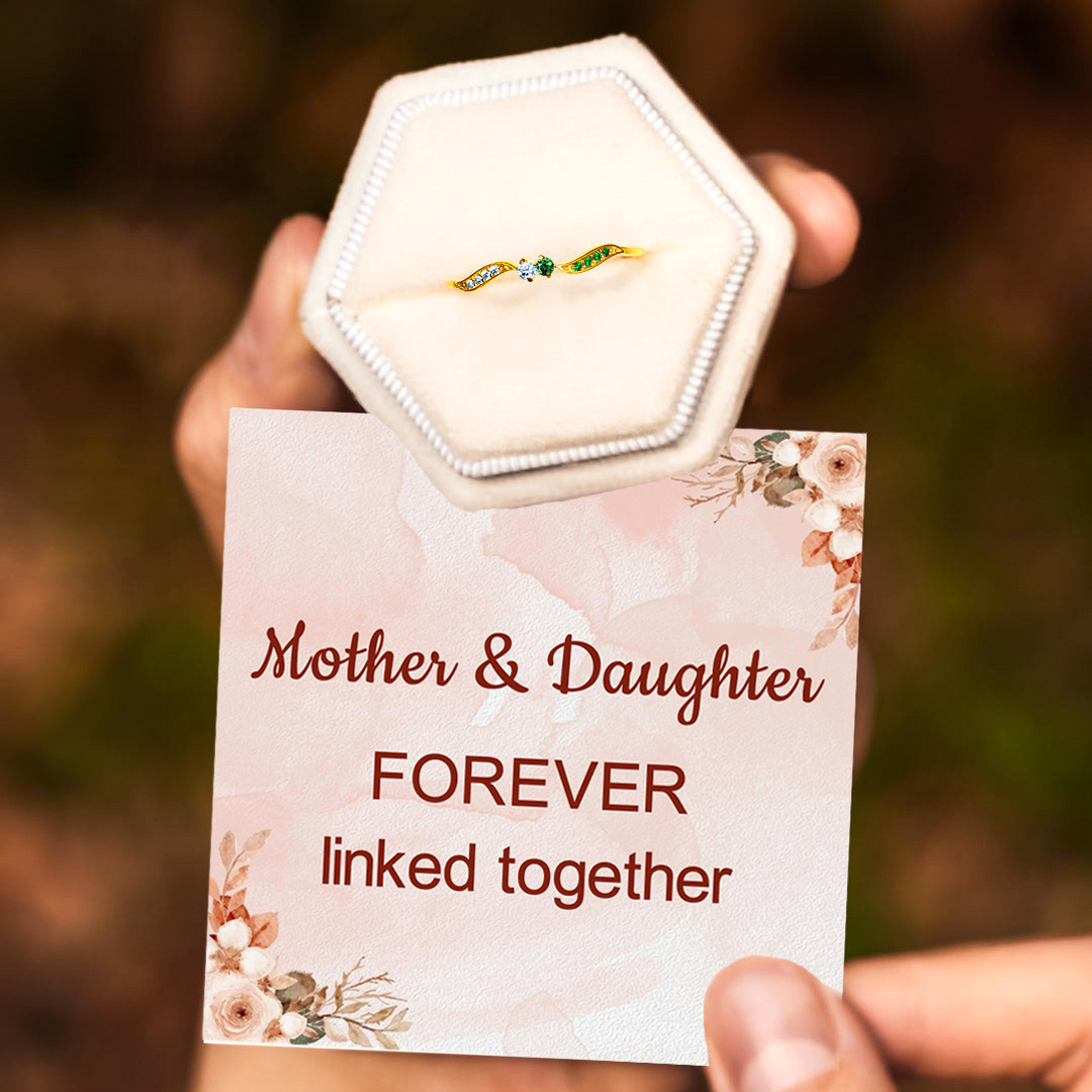 Mother & Daughter forever linked together Personalized Double Stone Wavy Ring