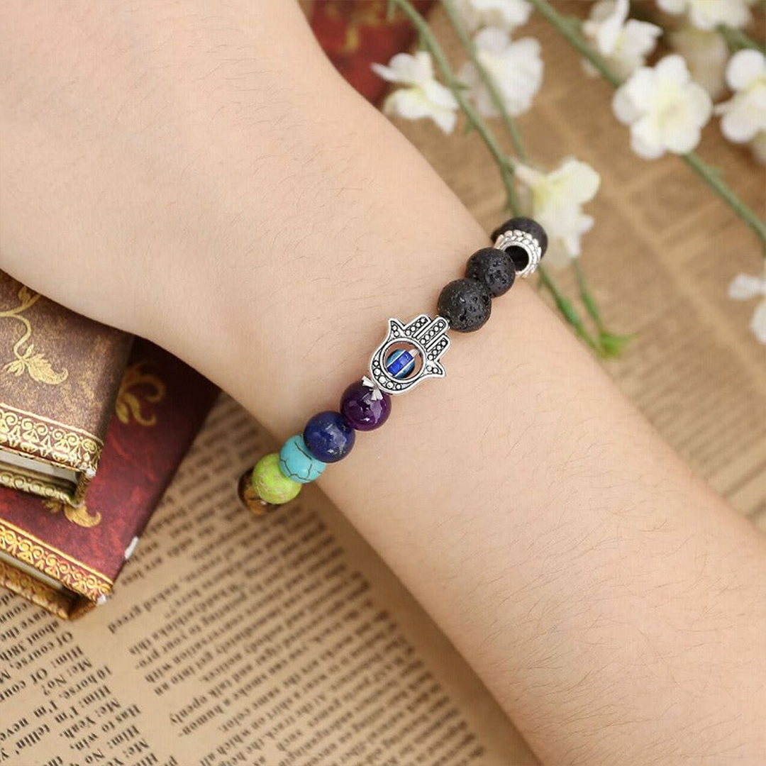 Volcanic Lava Bead Evil Eye 7 Chakra Balancing Bracelet