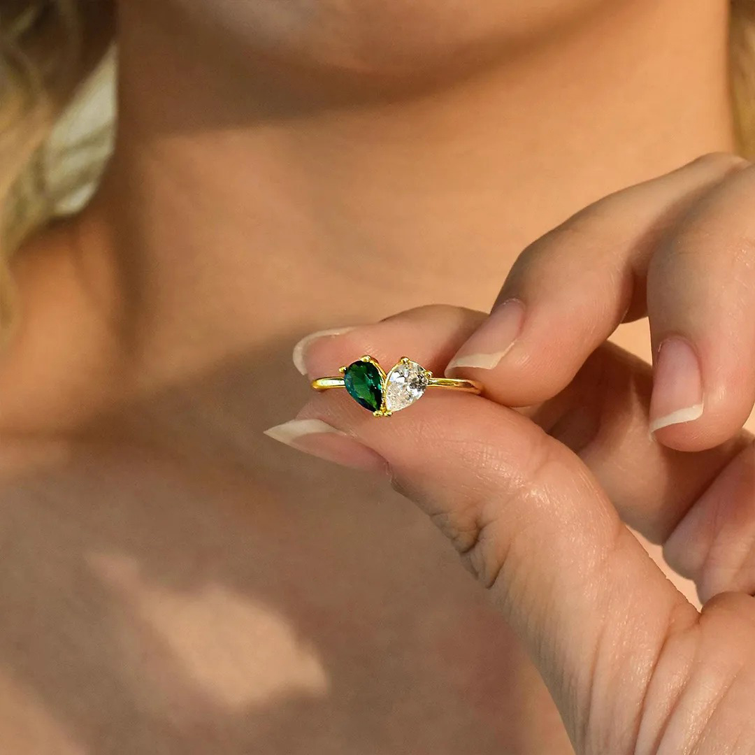 Mother & Daughter Customized Birthstones Heart Ring