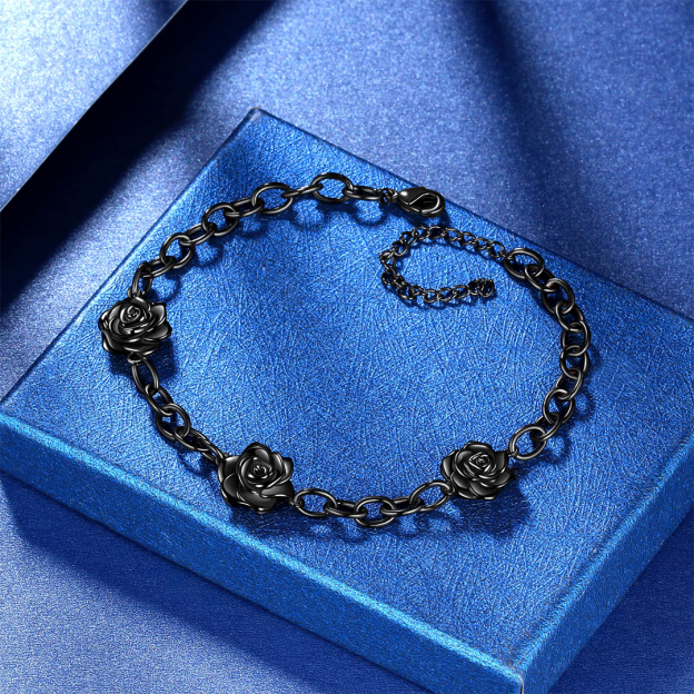 Black rose stands for survival Open Bracelet