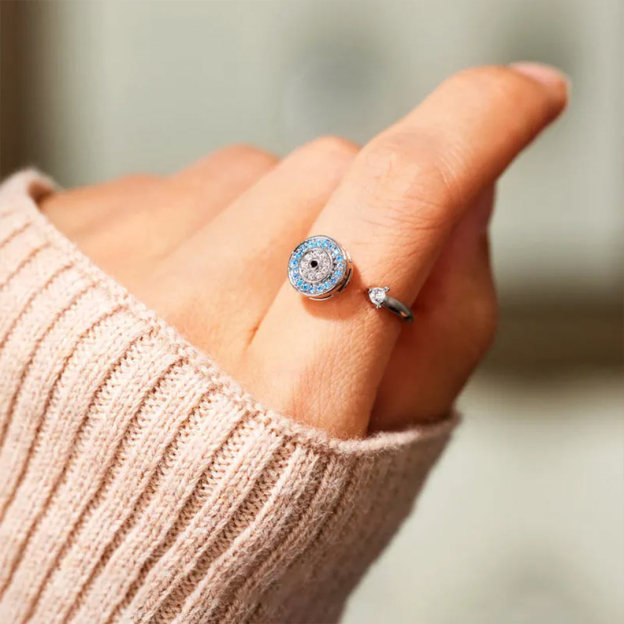 S925 I Will Love & Protect You from Anything You Fear Evil Eye Fidget Ring