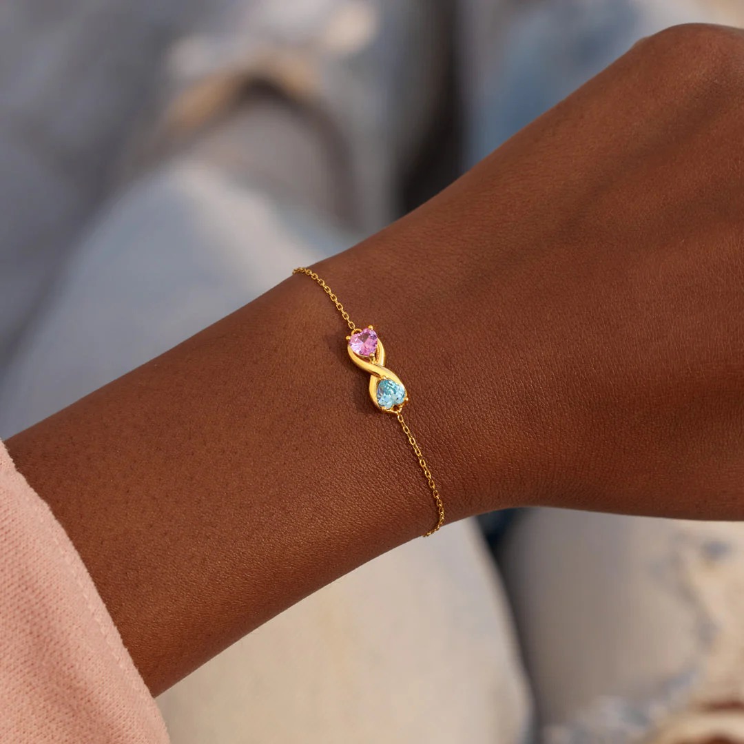 For Mother & Daughter -Double Customized Heart Birthstones Infinity Bracelet