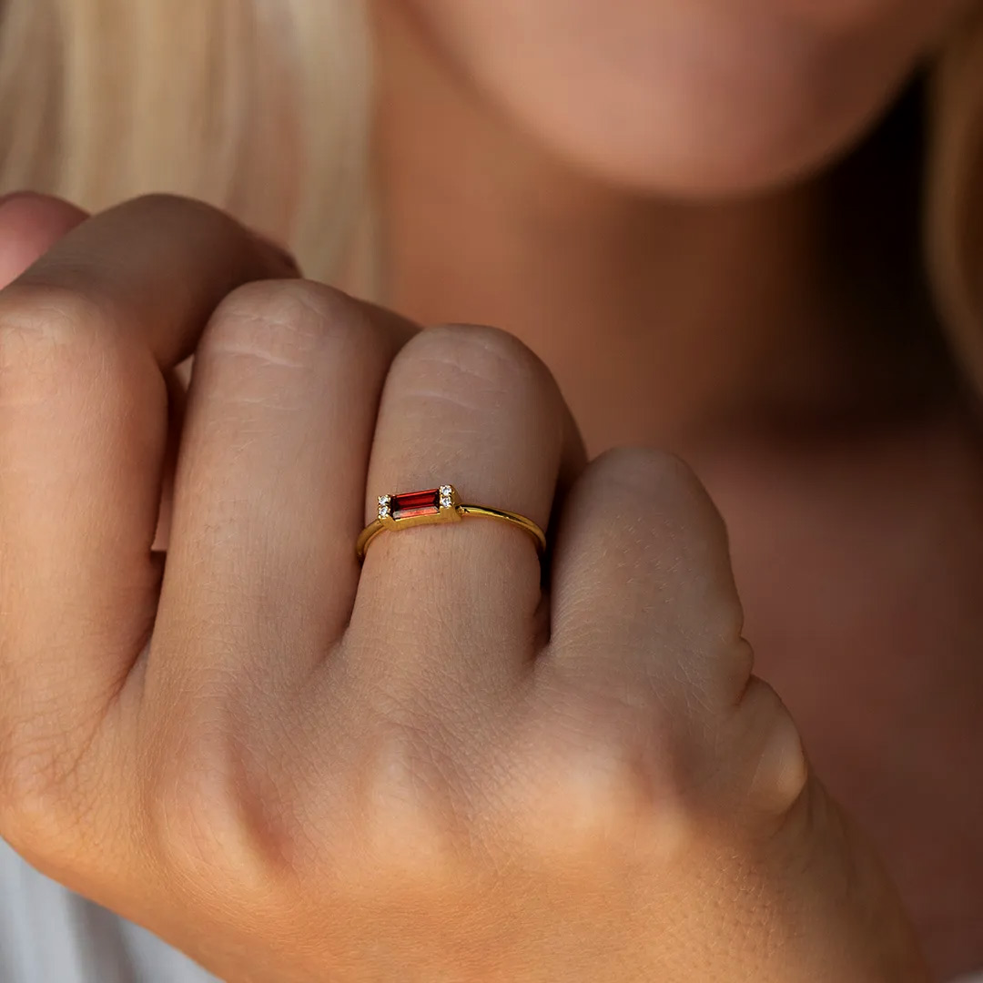For Self-Self Love Garnet Baguette Ring