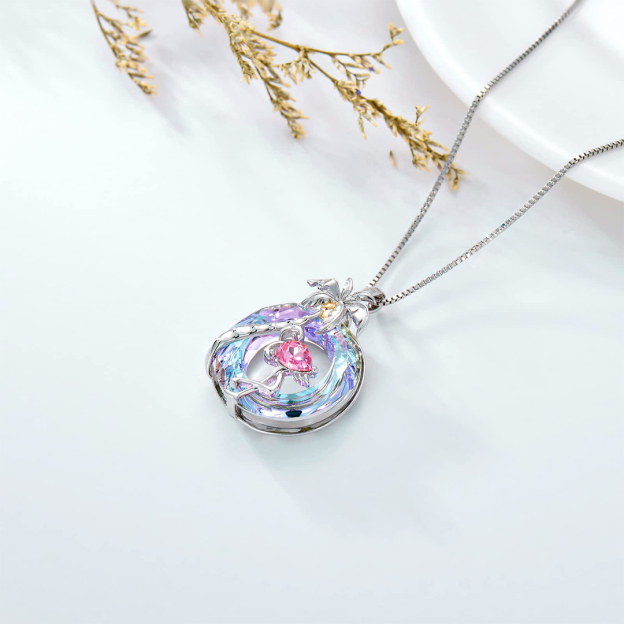 S925 Palm Tree and Flamingo Crystal Necklace