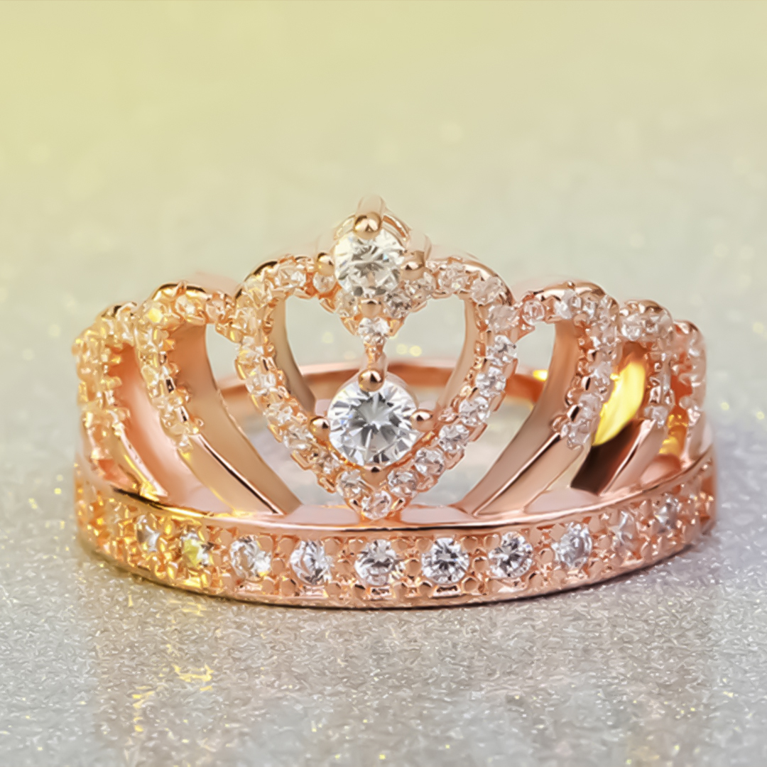 For Daughter - S925 I Love You Forever And Always Sterling Silver Crystal Crown Ring