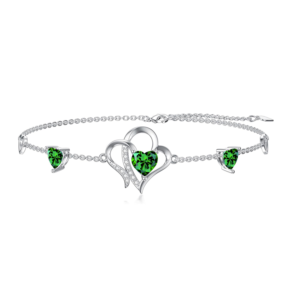 For Daughter-in-Law - S925 Birthstone Double Heart Bracelet