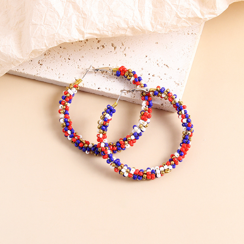 Red-Blue-White Beads Earrings