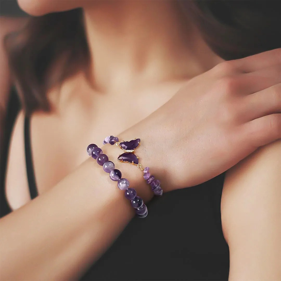 They Fly With Us Every Day Double-layer crystal butterfly bracelet