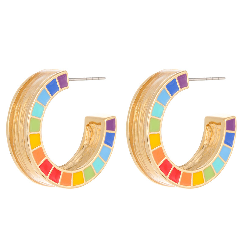 Bold Enamel Rainbow Circle Earrings