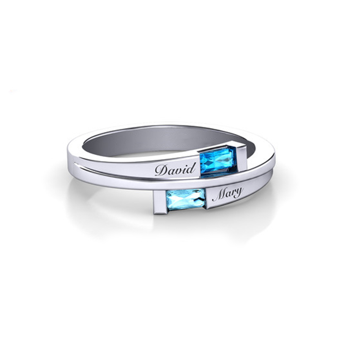 For Love - S925 Names & Birthstones Custom Split Level Ring