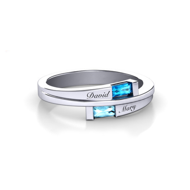 For Love - S925 Names & Birthstones Custom Split Level Ring