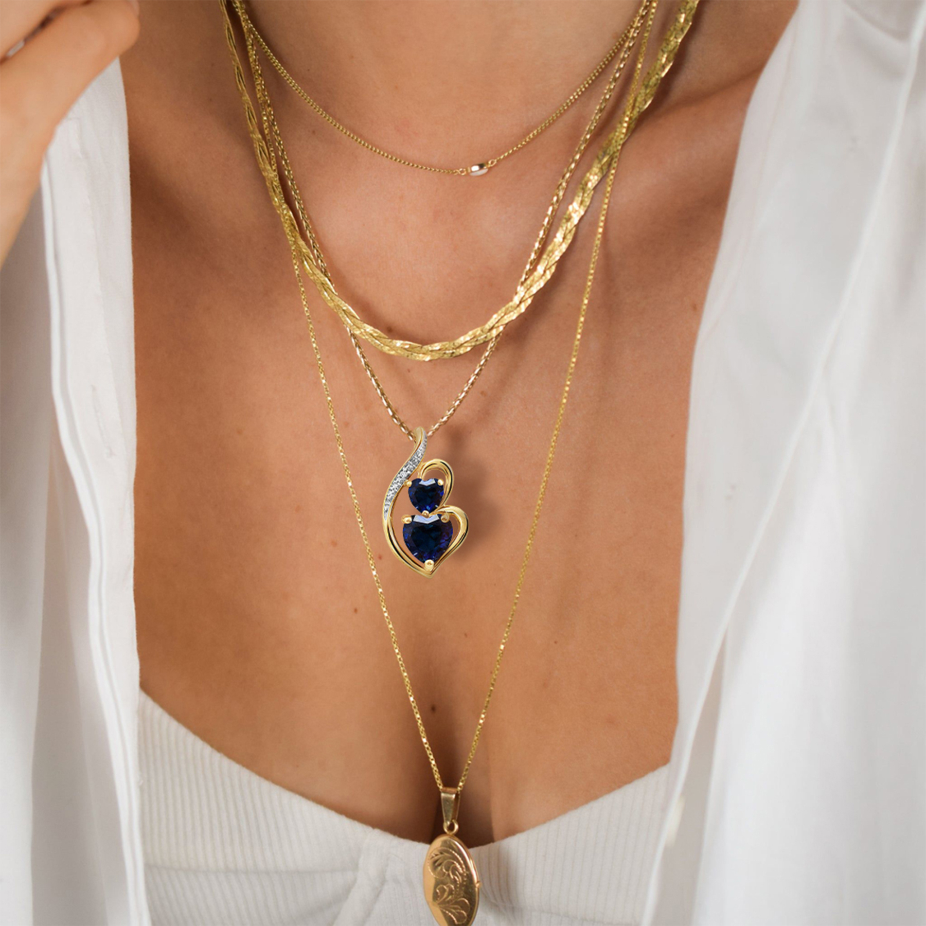 For Daughter - S925 I Will Always Have Your Back Gold Blue Diamond Heart Necklace