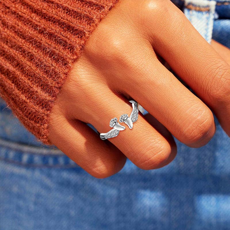 For Mother/Daughter - Mama Of An Angel Baby Feet Wing Ring