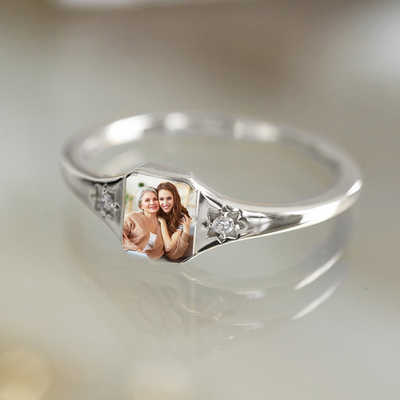 S925 Mother & Daughter Forever Linked Together Photos And Birthstone Custom Ring