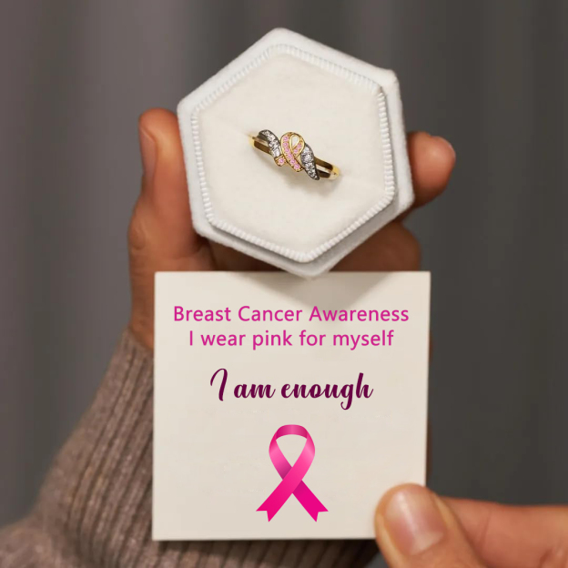 We Will Get Through Cancer Together Ribbon Ring For Women
