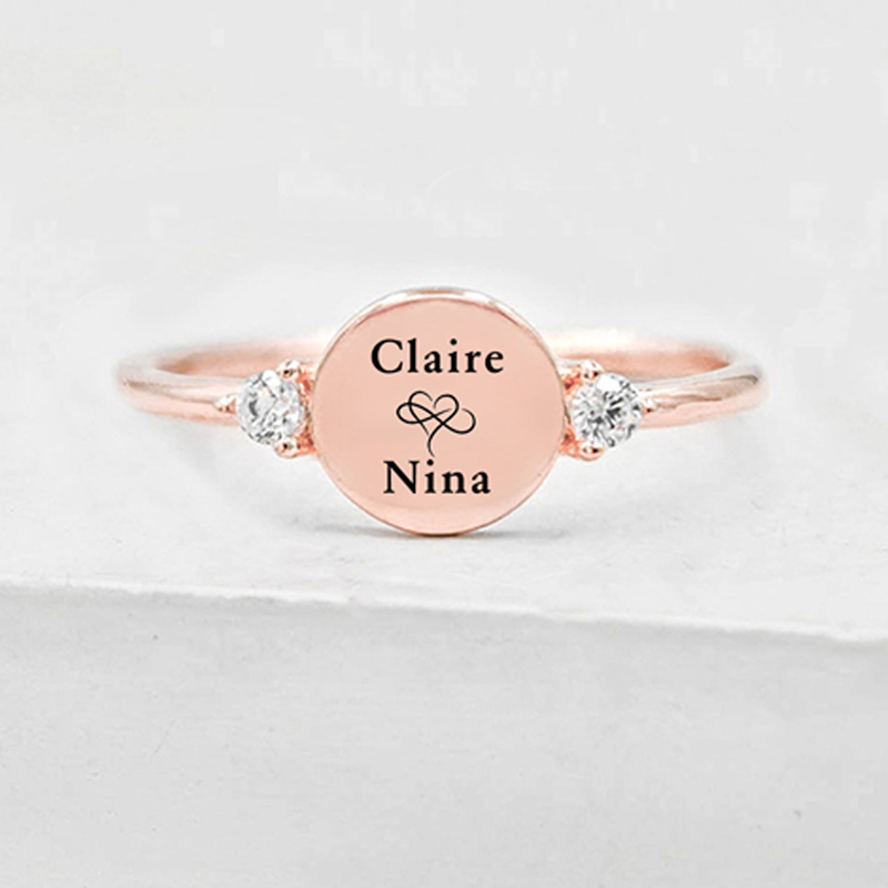 Custom Two-Name Double Diamond Circle Ring