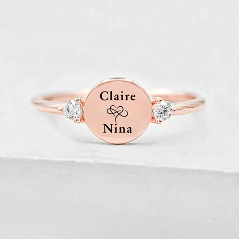 Custom Two-Name Double Diamond Circle Ring