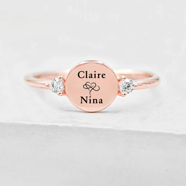 Custom Two-Name Double Diamond Circle Ring